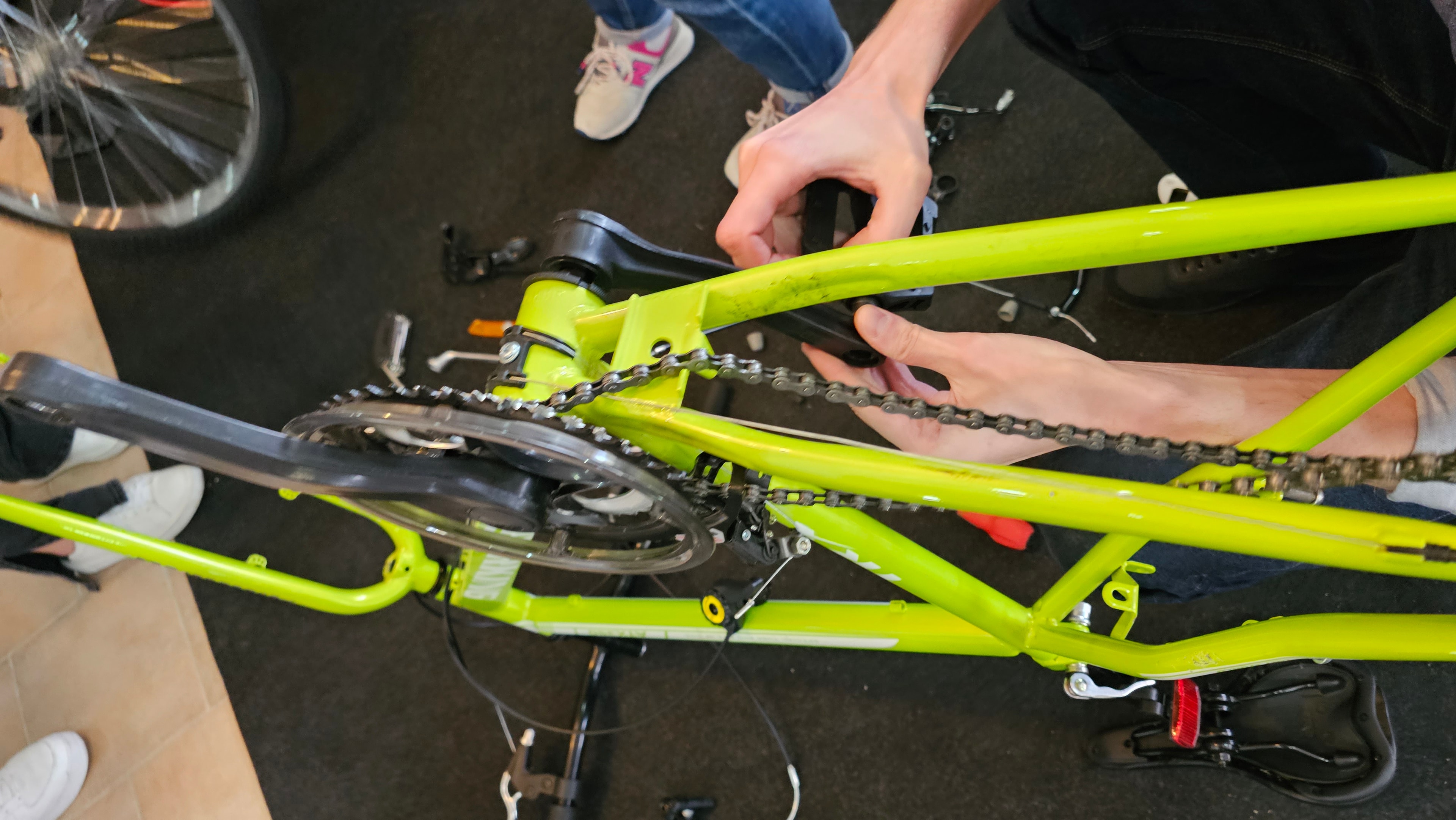 Bike assembly workshop in progress